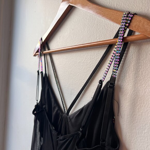 BUTTERFLY BEDAZZLE SPARKLY MINI DRESS WITH MESH SIDE CUTOUTS & ADJUSTABLE STRAPS - Picture 6 of 8